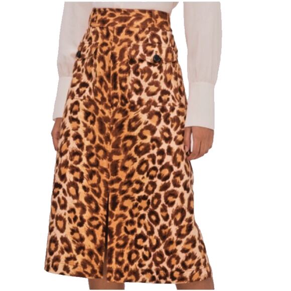 Kate Spade Panthera Canvas Midi Skirt 6 Pockets Linen Cotton Leopard Print $228 - Picture 1 of 14